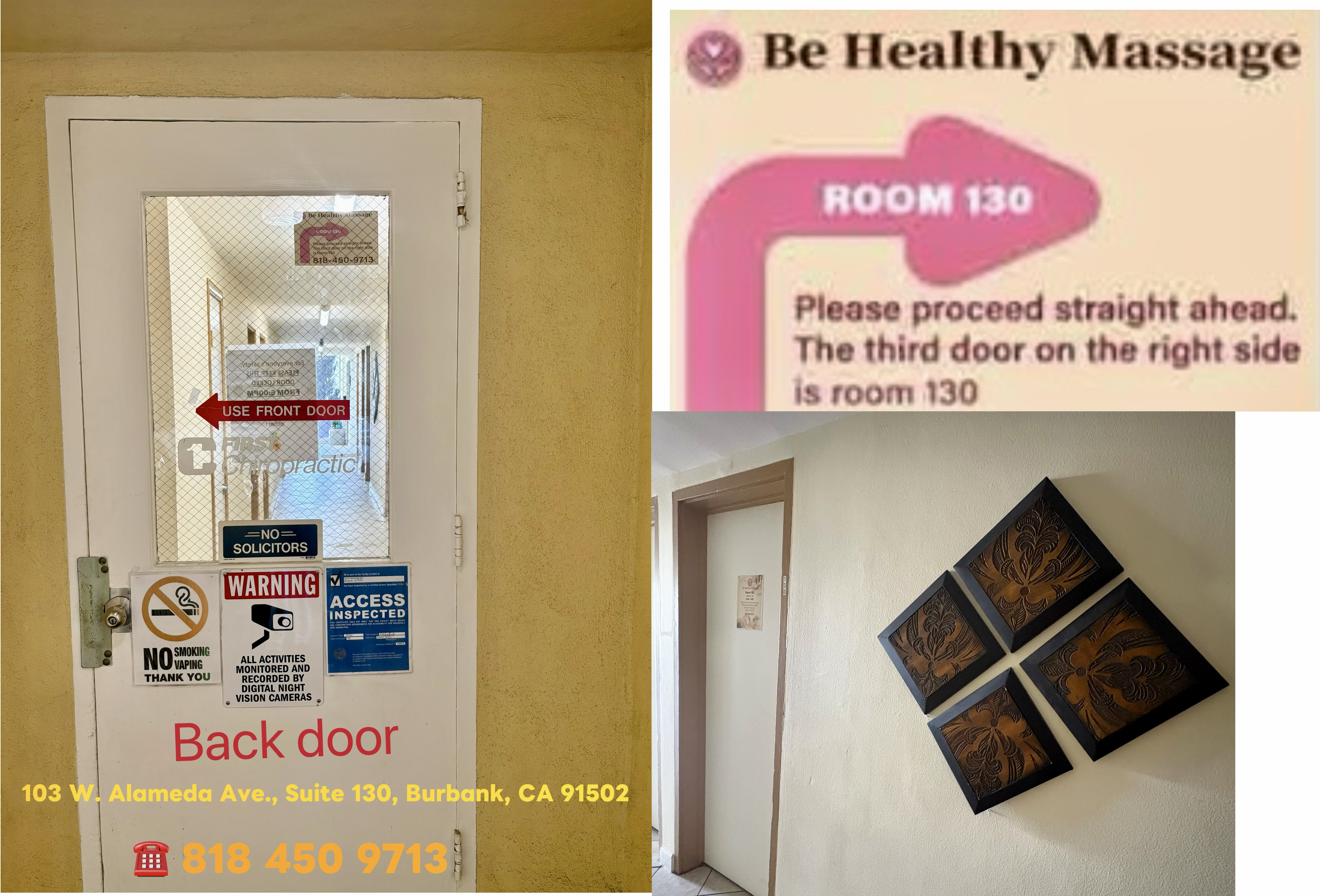 Directions to Be Healthy Massage Room 130
